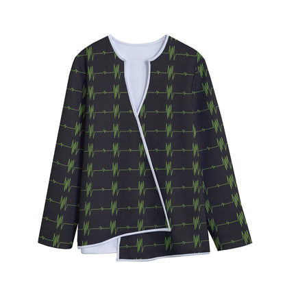 Green Heartbeat Pattern Print Long Sleeve Short Coat