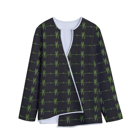 Green Heartbeat Pattern Print Long Sleeve Short Coat