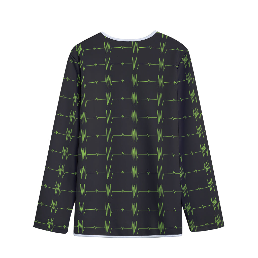 Green Heartbeat Pattern Print Long Sleeve Short Coat