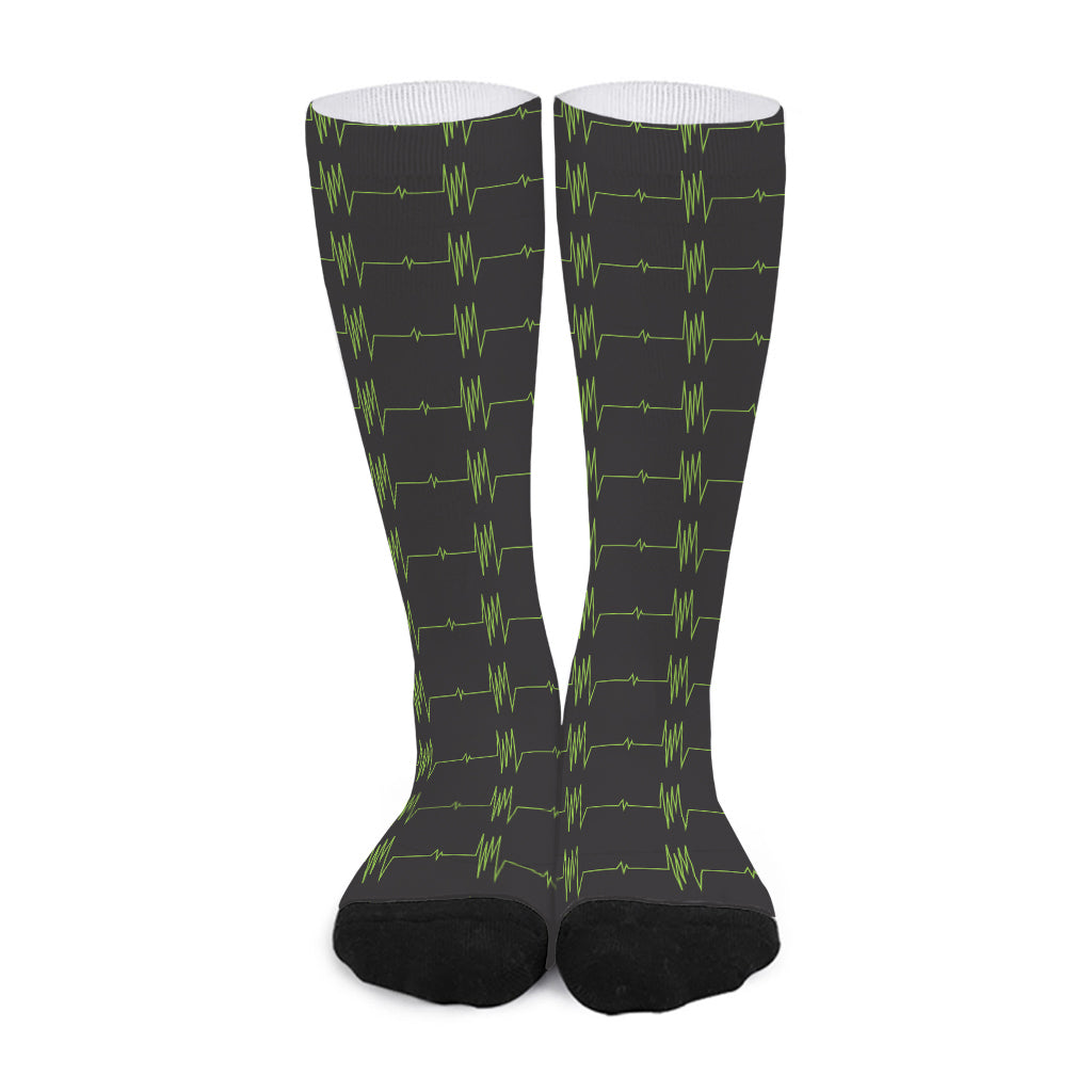 Green Heartbeat Pattern Print Long Socks
