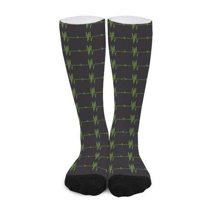 Green Heartbeat Pattern Print Long Socks
