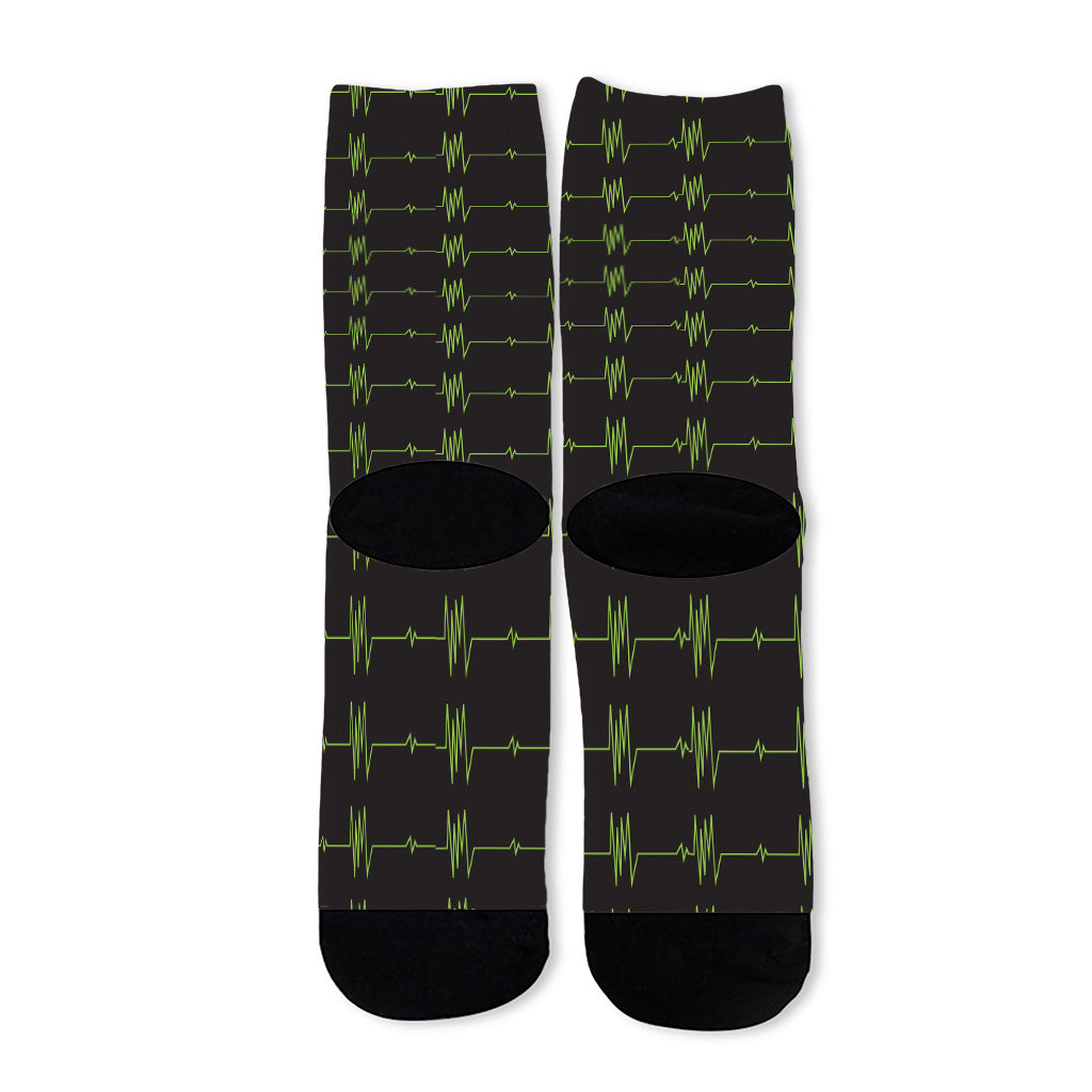 Green Heartbeat Pattern Print Long Socks