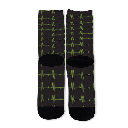 Green Heartbeat Pattern Print Long Socks