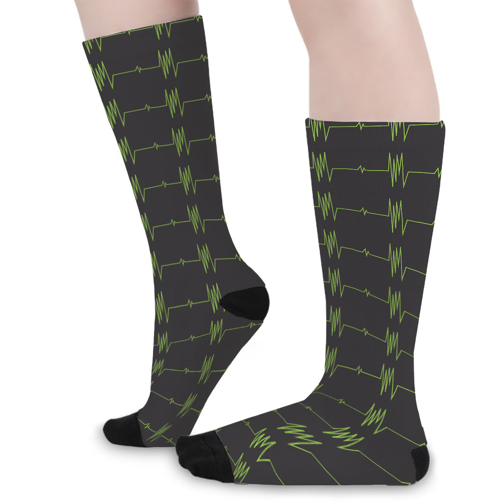 Green Heartbeat Pattern Print Long Socks