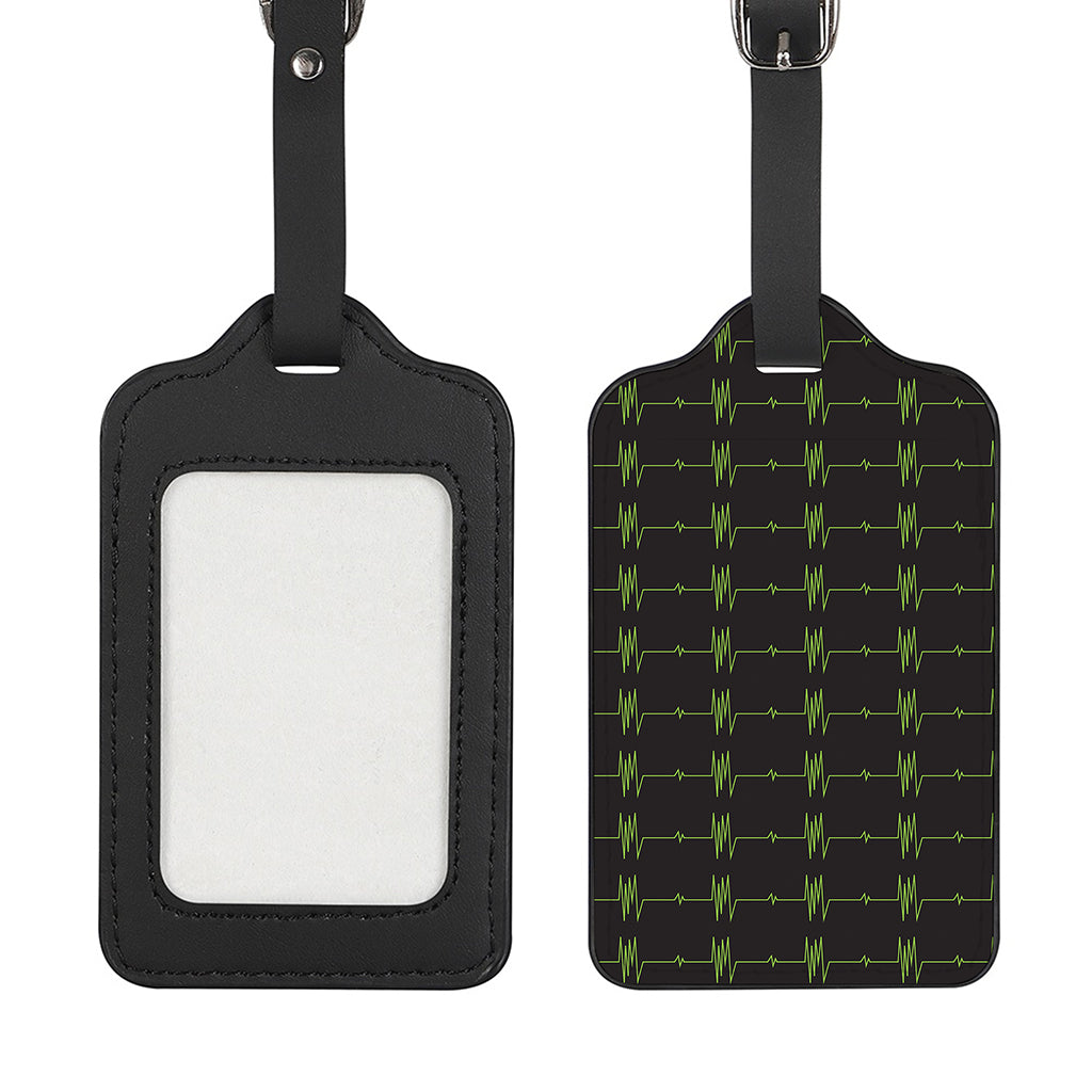 Green Heartbeat Pattern Print Luggage Tag