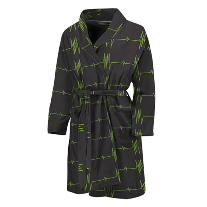 Green Heartbeat Pattern Print Men's Bathrobe