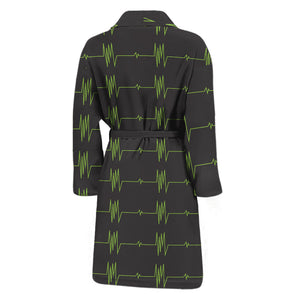 Green Heartbeat Pattern Print Men's Bathrobe