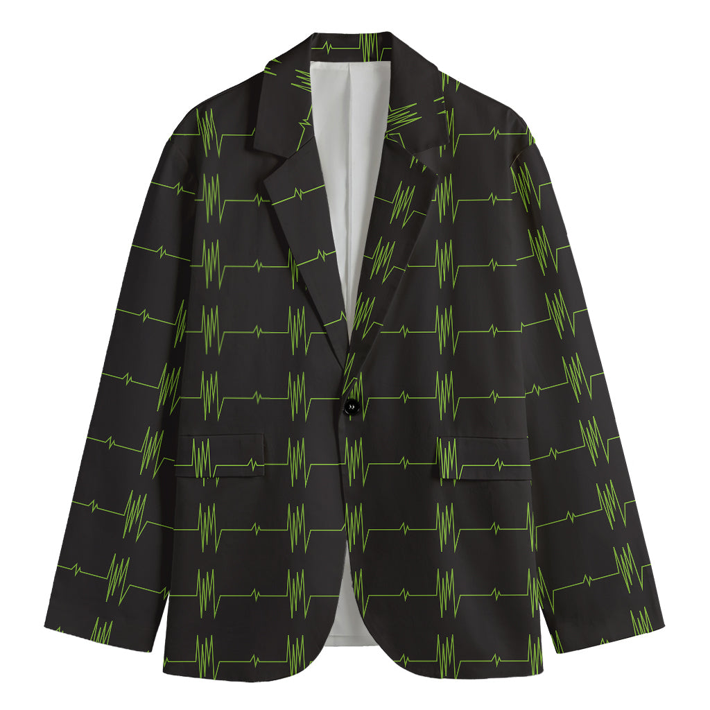Green Heartbeat Pattern Print Men's Blazer