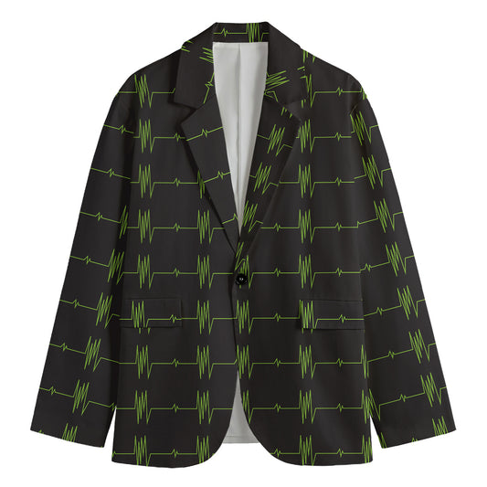 Green Heartbeat Pattern Print Men's Blazer