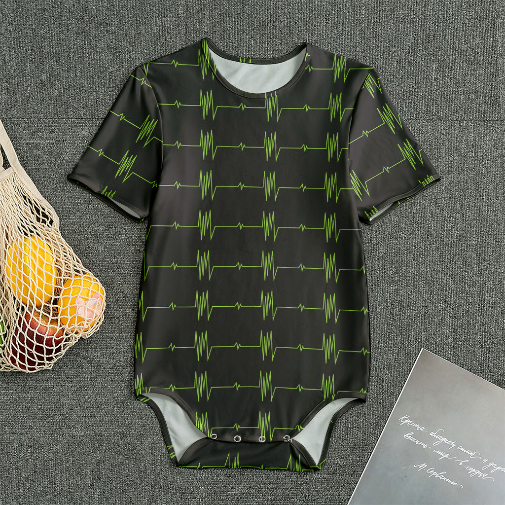 Green Heartbeat Pattern Print Men's Bodysuit