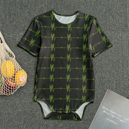 Green Heartbeat Pattern Print Men's Bodysuit