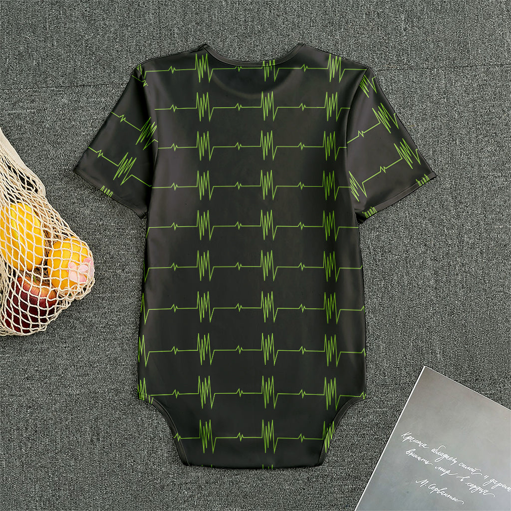 Green Heartbeat Pattern Print Men's Bodysuit
