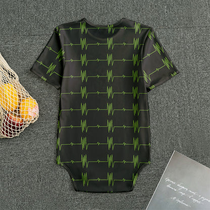 Green Heartbeat Pattern Print Men's Bodysuit
