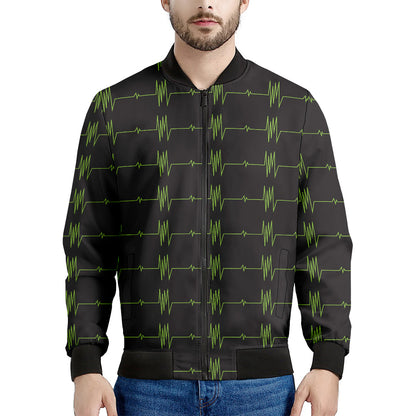 Green Heartbeat Pattern Print Men's Bomber Jacket