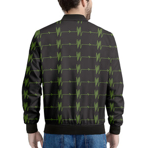 Green Heartbeat Pattern Print Men's Bomber Jacket