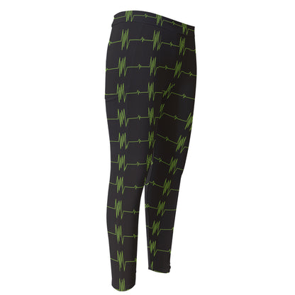 Green Heartbeat Pattern Print Men's Compression Pants