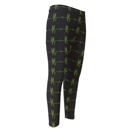 Green Heartbeat Pattern Print Men's Compression Pants