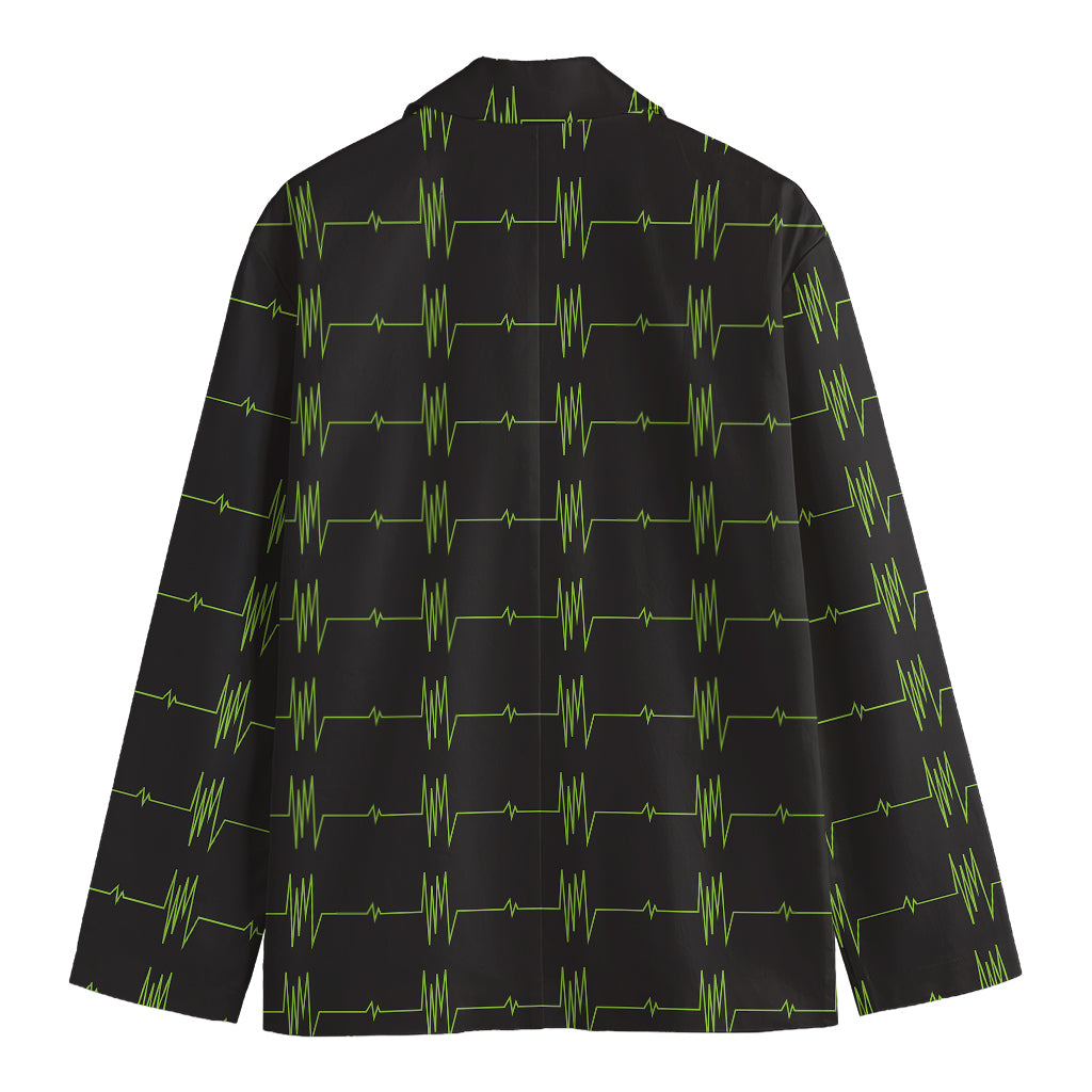 Green Heartbeat Pattern Print Men's Cotton Blazer