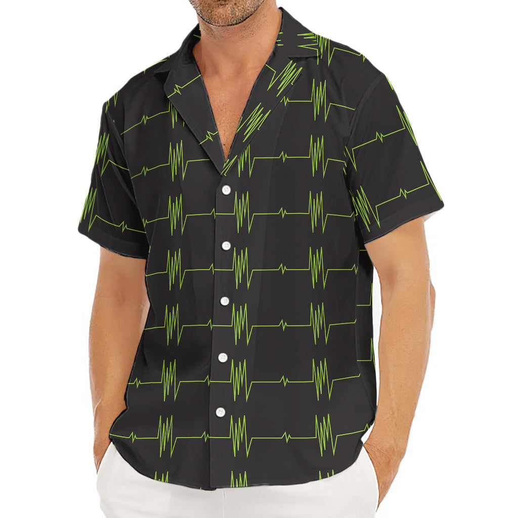 Green Heartbeat Pattern Print Men's Deep V-Neck Shirt