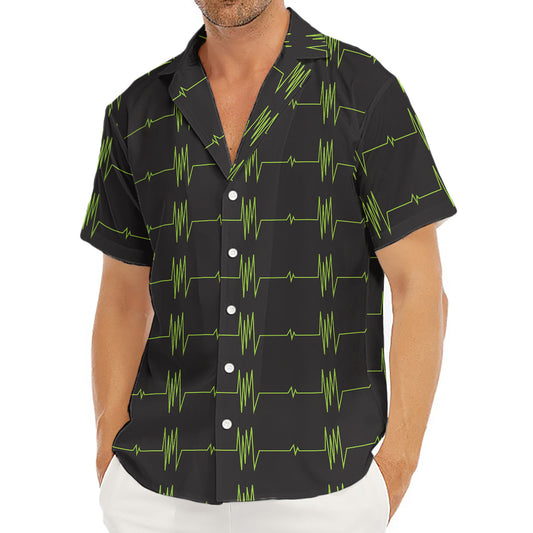 Green Heartbeat Pattern Print Men's Deep V-Neck Shirt