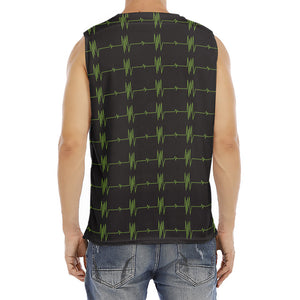 Green Heartbeat Pattern Print Men's Fitness Tank Top