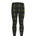 Green Heartbeat Pattern Print Men's leggings