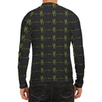 Green Heartbeat Pattern Print Men's Long Sleeve Rash Guard