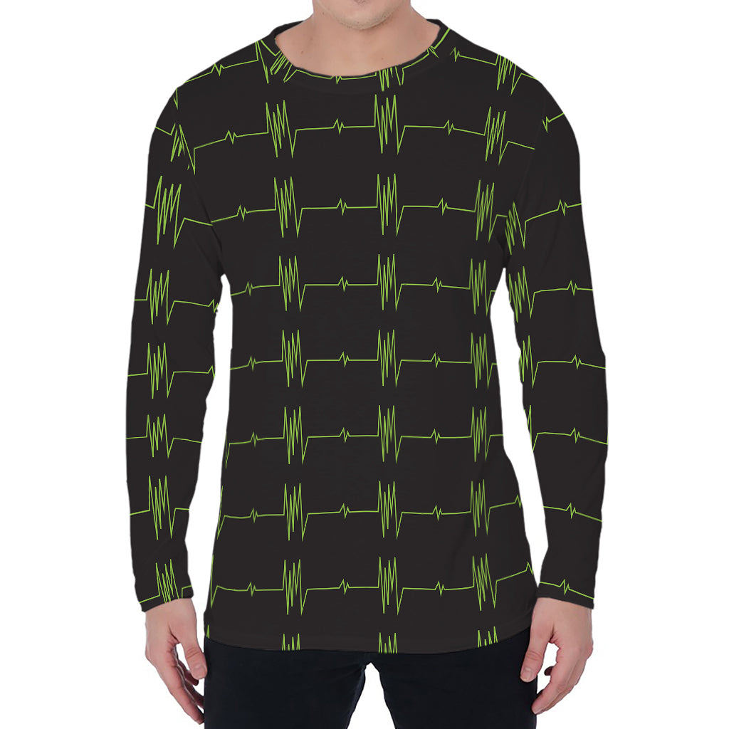 Green Heartbeat Pattern Print Men's Long Sleeve T-Shirt