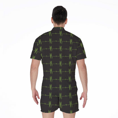 Green Heartbeat Pattern Print Men's Rompers