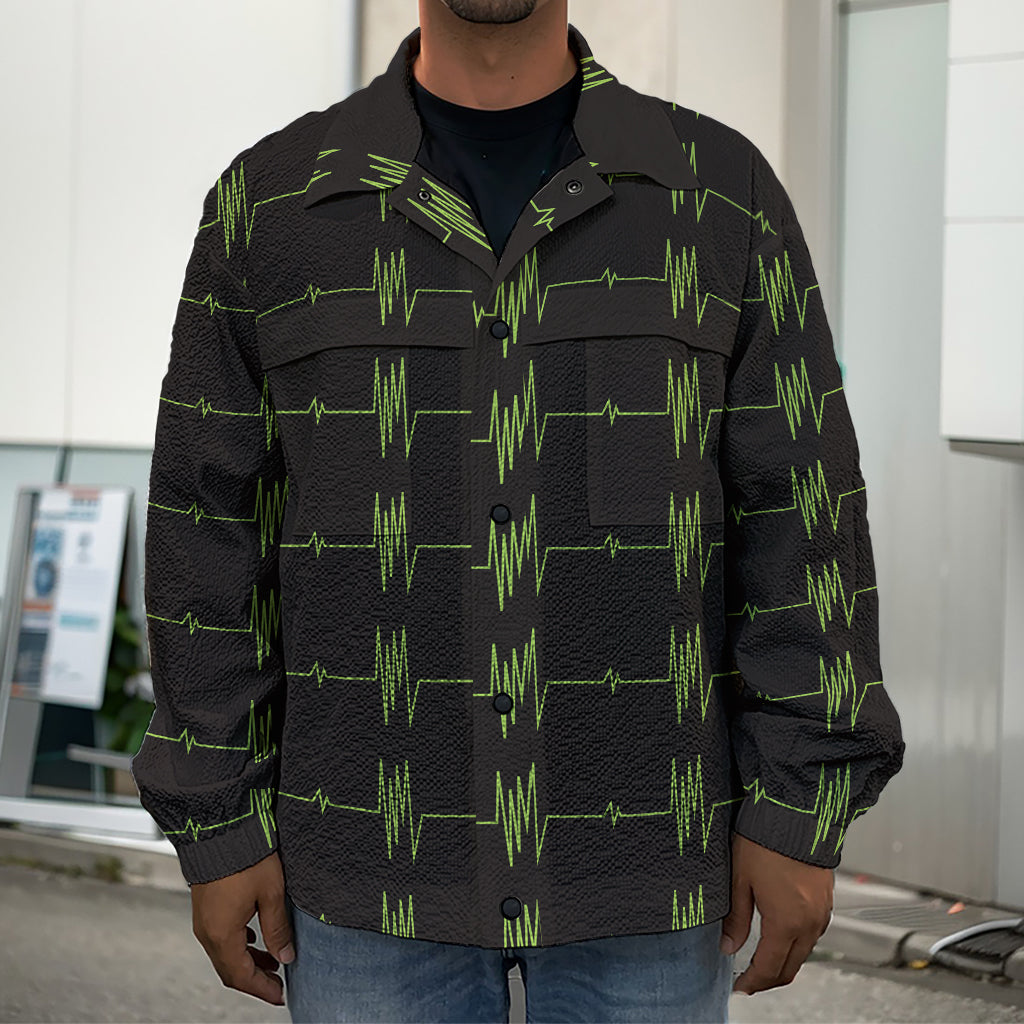 Green Heartbeat Pattern Print Men's Shirt Jacket
