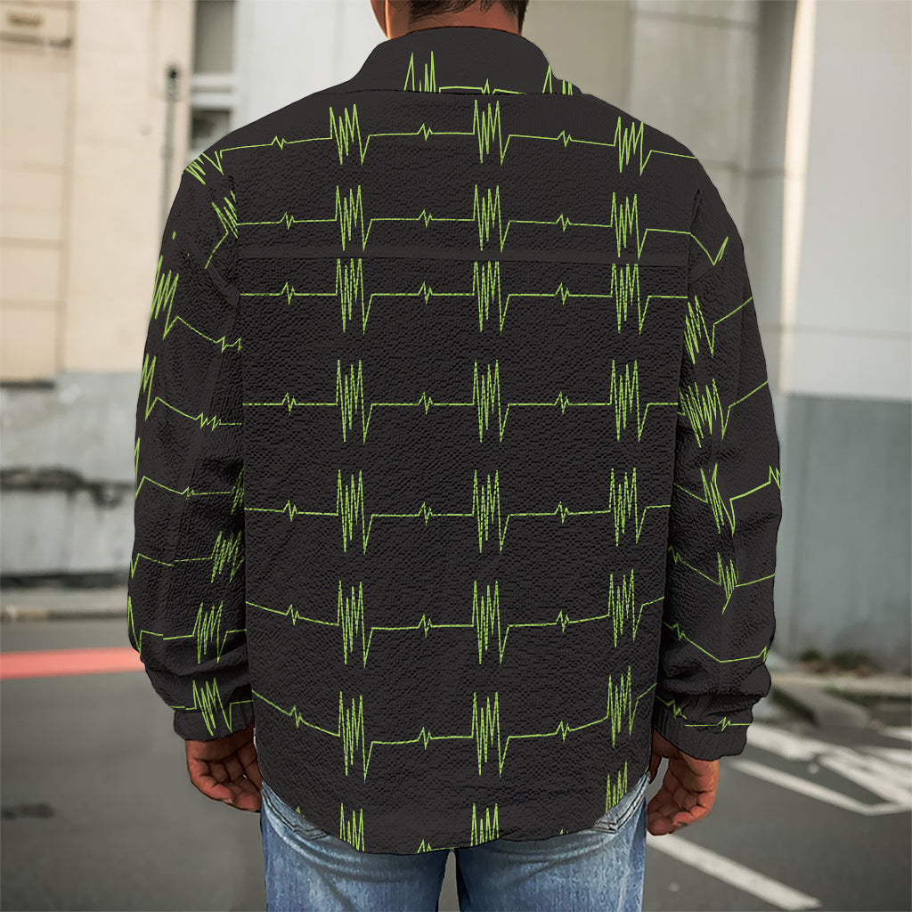 Green Heartbeat Pattern Print Men's Shirt Jacket