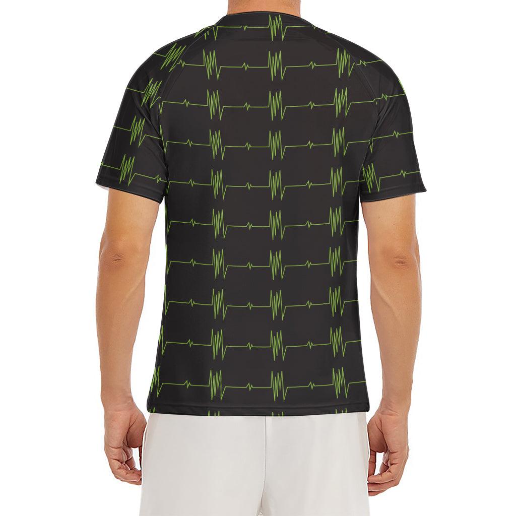 Green Heartbeat Pattern Print Men's Short Sleeve Rash Guard