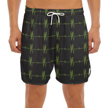 Green Heartbeat Pattern Print Men's Split Running Shorts