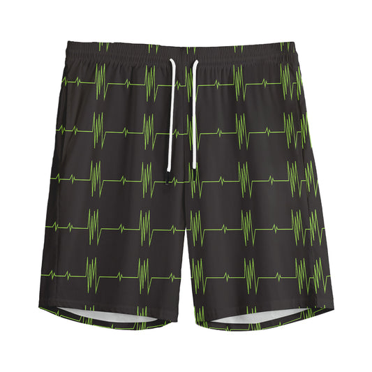 Green Heartbeat Pattern Print Men's Sports Shorts