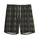 Green Heartbeat Pattern Print Men's Sports Shorts