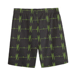 Green Heartbeat Pattern Print Men's Sports Shorts