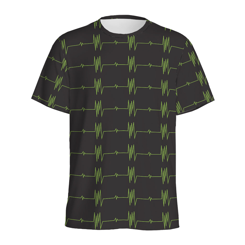 Green Heartbeat Pattern Print Men's Sports T-Shirt