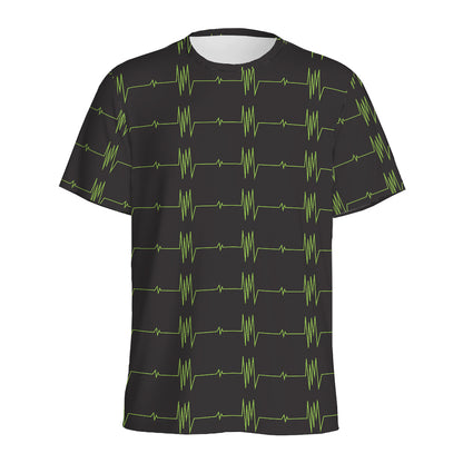 Green Heartbeat Pattern Print Men's Sports T-Shirt