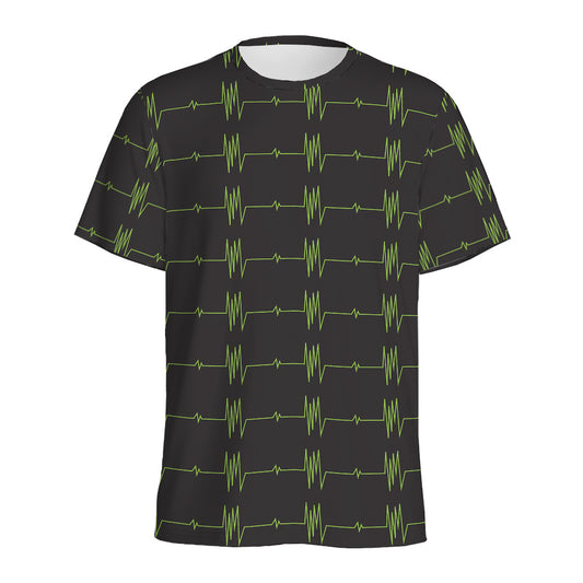 Green Heartbeat Pattern Print Men's Sports T-Shirt