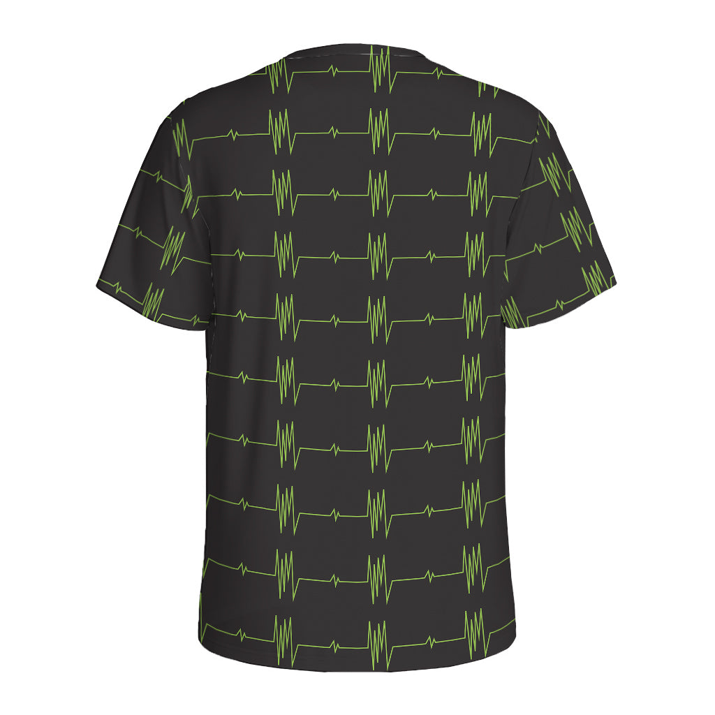 Green Heartbeat Pattern Print Men's Sports T-Shirt