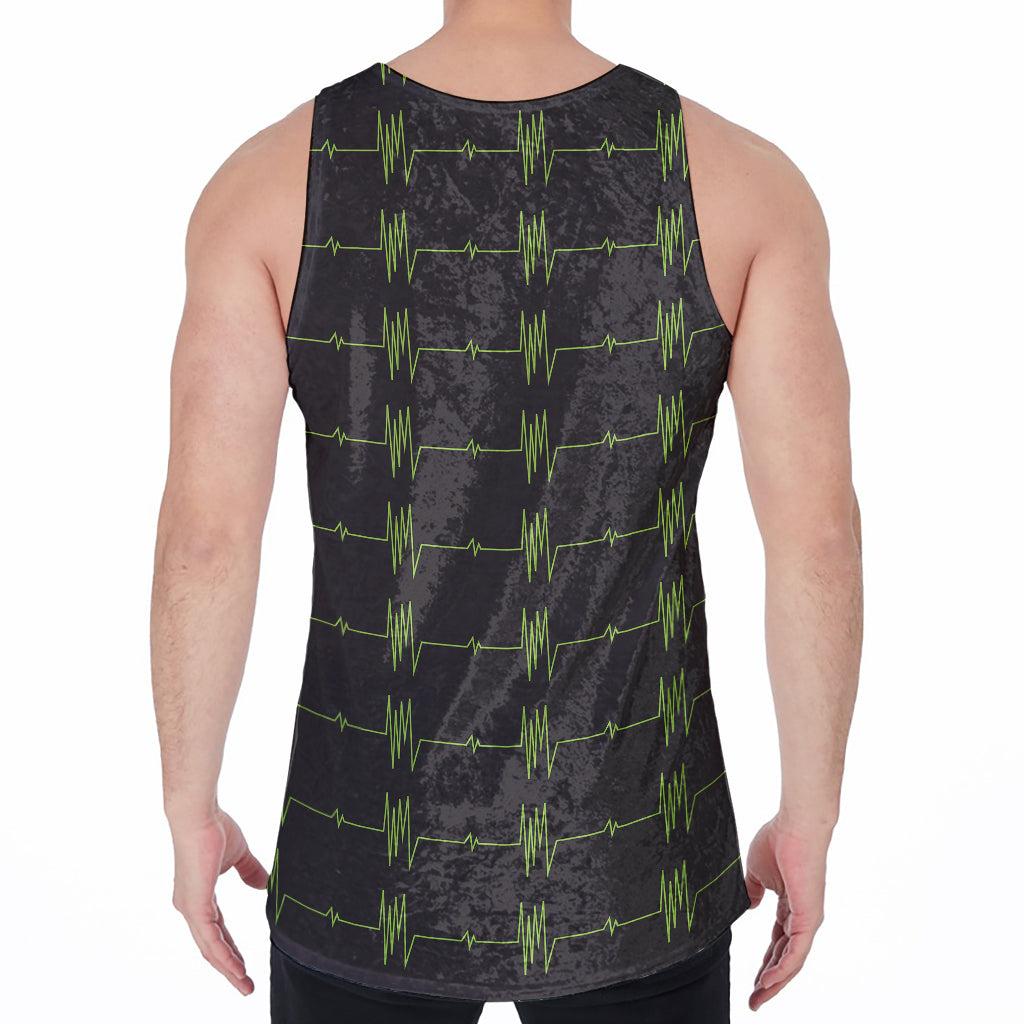 Green Heartbeat Pattern Print Men's Velvet Tank Top