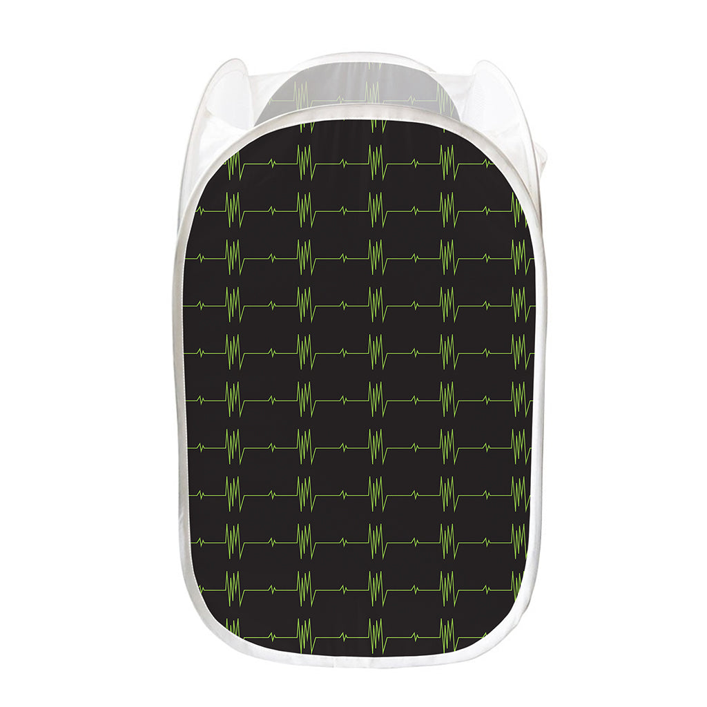 Green Heartbeat Pattern Print Mesh Laundry Hamper