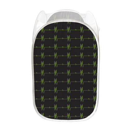 Green Heartbeat Pattern Print Mesh Laundry Hamper