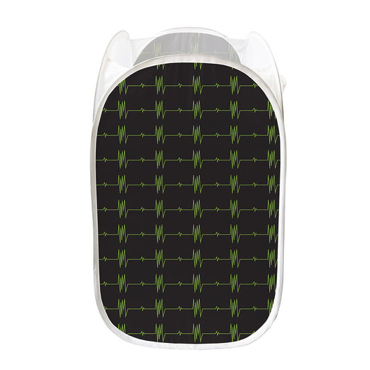 Green Heartbeat Pattern Print Mesh Laundry Hamper