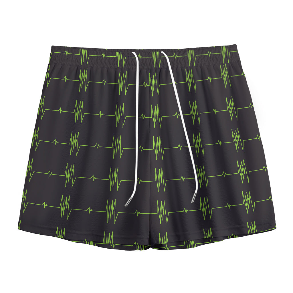 Green Heartbeat Pattern Print Mesh Shorts