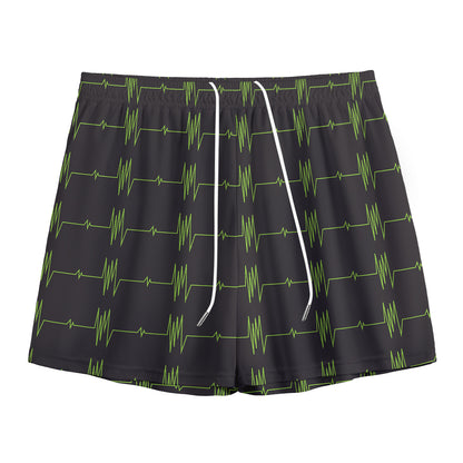 Green Heartbeat Pattern Print Mesh Shorts