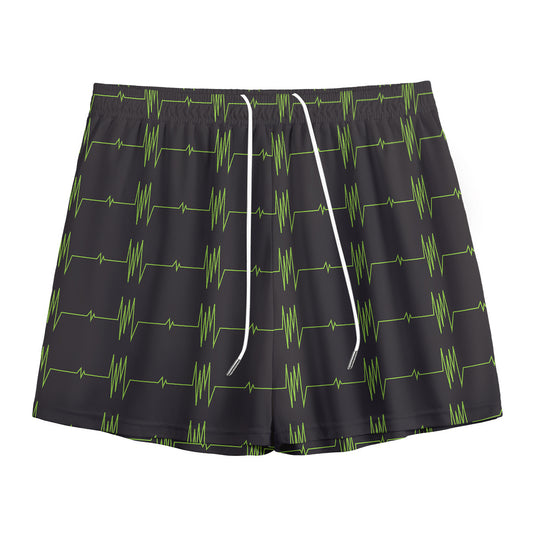 Green Heartbeat Pattern Print Mesh Shorts