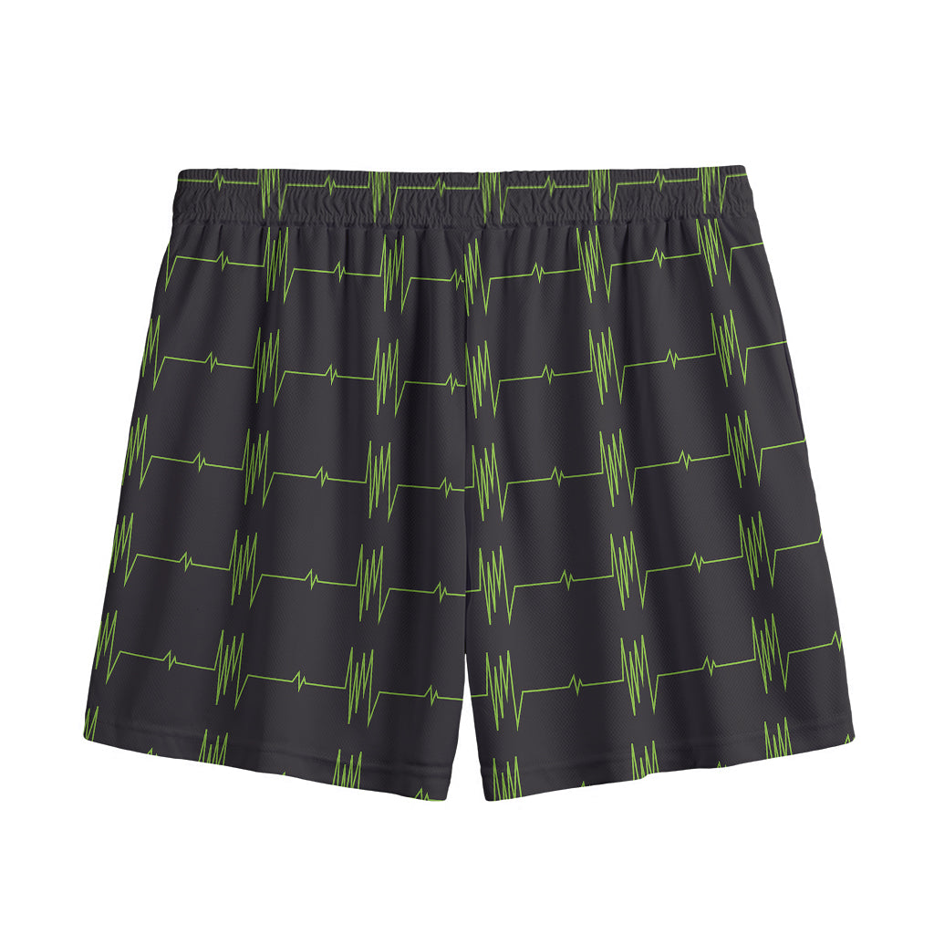 Green Heartbeat Pattern Print Mesh Shorts