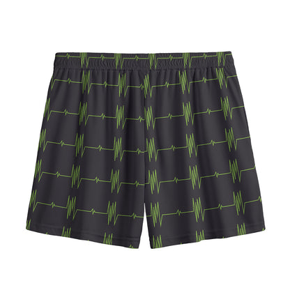 Green Heartbeat Pattern Print Mesh Shorts