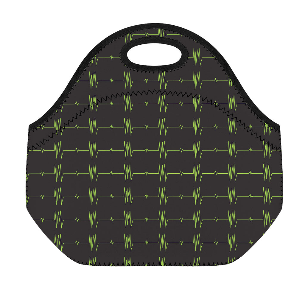 Green Heartbeat Pattern Print Neoprene Lunch Bag